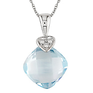 10k White Gold .025 ctw Diamond & 5.75 CT TGW Blue Topaz Sky Heart Pendant