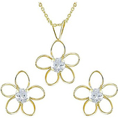 14k Yellow Gold Set of Flower Earrings & Pendant