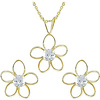 14k Yellow Gold Set of Flower Earrings & Pendant