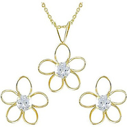 14k Yellow Gold Set of Flower Earrings & Pendant