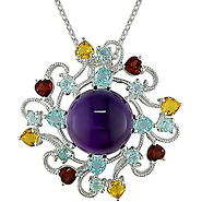 Sterling Silver 14.33 CT TGW Amethyst, Citrine, Garnet & Blue Topaz Sky Fashion Pendant