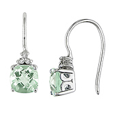 0.03 CT Diamond TW And 2 CT TGW Green Amethyst Shepard hook Earrings 10k White Gold GHI I2;I3