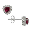 Heart Shape Created Ruby & Diamond 10K White Gold Stud Earrings