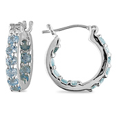Sterling Silver 1.33 tgw Aquamarine Hoop Earrings