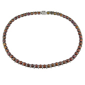 Silver 6-7mm Brown FW Button Pearl Necklace w/ 2mm & 3mm Silver Bead, hook-in pressure clasp, grade AA