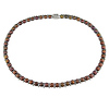 Silver 6-7mm Brown FW Button Pearl Necklace w/ 2mm & 3mm Silver Bead, hook-in pressure clasp, grade AA