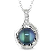 Sterling Silver .025 ctw Black FW Rd Pearl Pendant