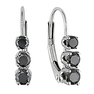 1/2 CT Black Diamond TW 3 Stone Earrings 14k White Gold I1;I2