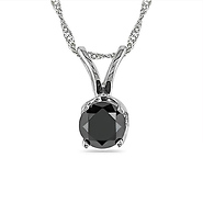 14k White Gold .50ct Round Cut Black Diamond Solitaire Pendant