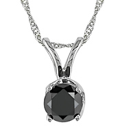 14k White Gold .25ct Round Cut Black Diamond Solitaire Pendant
