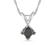 14k White Gold .3 ctw Black Diamond Solitaire Pendant
