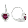 1/7 CT Diamond TW And 1 CT TGW Created Ruby Heart Earrings Silver GHI I3