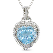 Heart Sky Blue Topaz & Diamond Accents Rope Sterling Silver Pendant