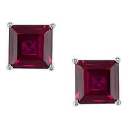 10K White Gold 2.50 ct. Princess Cut Ruby Stud Earrings