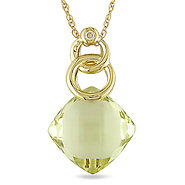 10k Yellow Gold .01 ctw Diamond & 5.2 CT TGW Lemon Quartz Fashion Pendant
