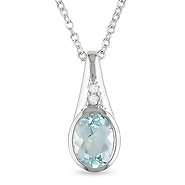 Sterling Silver .03 ctw Diamond & 1.5 CT TGW Blue Topaz Fashion Pendant