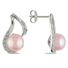 0.06 CT Diamond TW 9 - 9.5 MM Freshwater Pearl Ear Pin Silver Earrings GHI I3