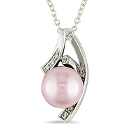 Sterling Silver .04 ctw Diamond Freshwater Pearl Fashion Pendant