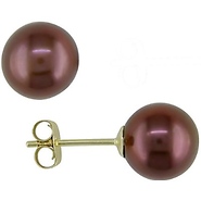 14K Gold 7-7.5mm Freshwater Chocolate Pearl Stud Earrings