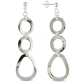 Oval Links Dangling Silver Earrings