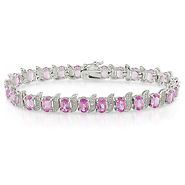 Sterling Silver .03 ctw Diamond & 18 CT TGW Synthetic Pink Sapphire Bracelet