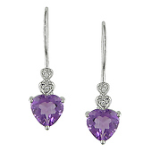 Heart Cut Amethyst & Diamond Accent 10K White Gold Drop Earrings