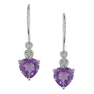 Heart Cut Amethyst & Diamond Accent 10K White Gold Drop Earrings