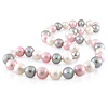 Pink Tri Color Pearl Strand Necklace with Silver Ball Clasp