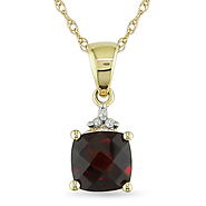 10K Yellow Gold Chain w/ .012 ctw Diamond & 1.3 CT TGW Garnet Fashion Pendant