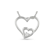 10K White Gold 0.02 CT Diamond Heart Pendant With Chain