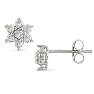 1/4 CT Diamond TW Flower Earrings 10k White Gold GHI I3