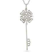 10k White Gold .06 ctw Diamond Key Pendant
