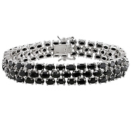 Sterling Silver 30 CT TGW 3 Row Bracelet w/ Oval Black Sapphire