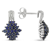 0.02 CT Diamond TW And 1 CT TGW Sapphire Ear Pin Earrings 10k White Gold GHI I2;I3