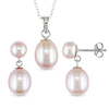 Set of Sterling Silver Rice Pink Button Pearl Earrings & Pendant