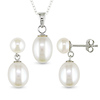 Set of Sterling Silver Rice White Button Pearl Earrings & Pendant