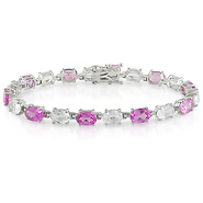 Sterling Silver 21.2 CT TGW Synthetic Pink Sapphire & White Topaz Bracelet