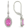 0.01 CT HIJ Diamond TW And 2.54 CT TGW Created Pink Sapphire LeverBack Earrings Silver I3;I4