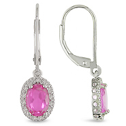 0.01 CT HIJ Diamond TW And 2.54 CT TGW Created Pink Sapphire LeverBack Earrings Silver I3;I4