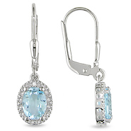 0.01 CT HIJ Diamond TW And 1 7/8 CT TGW Blue Topaz - Sky LeverBack Earrings Silver I3;I4