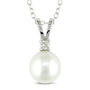 Sterling Silver .05 ctw & FW Cultured Round White Pearl Pendant