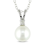 Sterling Silver .05 ctw & FW Cultured Round White Pearl Pendant