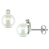 Silver .06ct TDW & 8-8.5mm Rd FW Cultured White Pearl Earrings, I2-I3