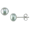 Sterling Silver Grey 6-7mm Freshwater Button Pearl Stud Earrings