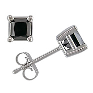 14K White Gold 0.50 ct. Black Diamond Princess Cut Stud Earrings
