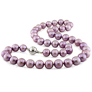 Lilac 9-10mm Freshwater Pearl Necklace Strand & Silver Clasp