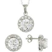 Sterling Silver Set Of Earrings & Pendant