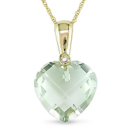 Green Amethyst & Diamond Accent 10K Yellow Gold Heart Pendant Necklace