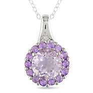 Sterling Silver .005 CTW Diamond & 2.06 CT TGW Rose de France Amethyst Pendant