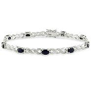 Sterling Silver .005 ctw Diamond & 3 CT TGW Oval Black Sapphire Silver Bracelet